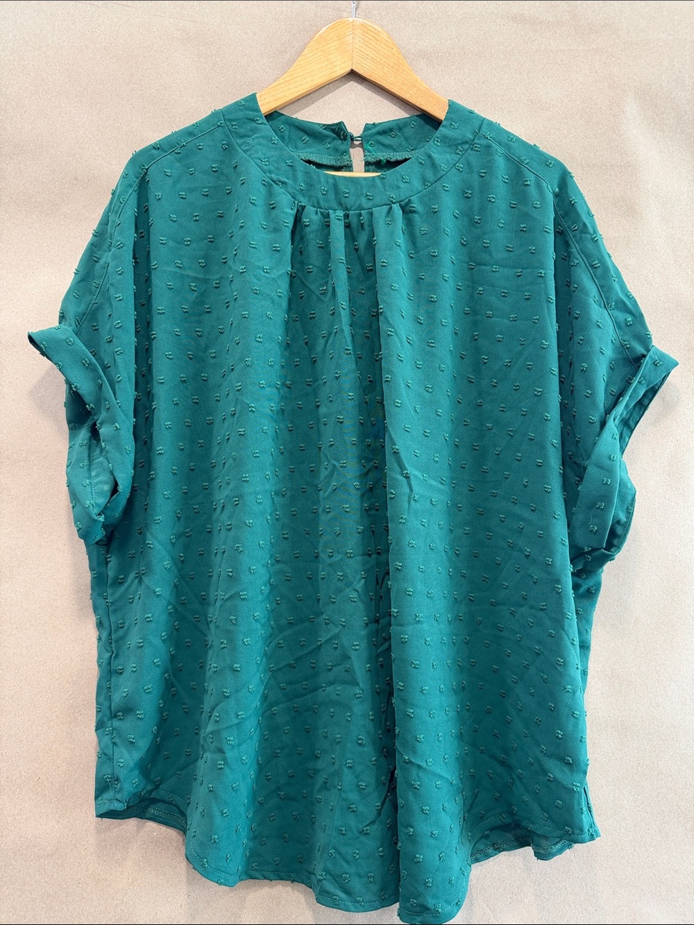 SHEIN Teal Blouson Swiss Dot Top